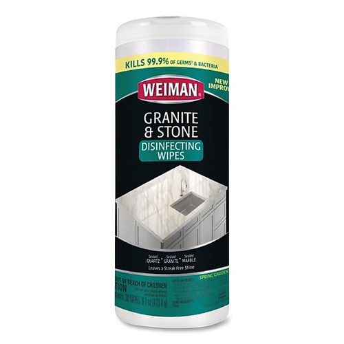 WEIMAN Granite and Stone Disinfectant Wipes, Spring Garden Scent, 30 Wipes/Container, 6 Canisters/Carton (WMN54A)