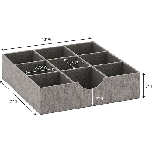 Household Essentials 9-Compartment Cardboard/Polyester Drawer Organizer, Gray (728-1)