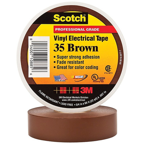 3M 35 Colored Electrical Tape, 3/4" x 22 yds., Brown, 10/Case (T96403510PKN)
