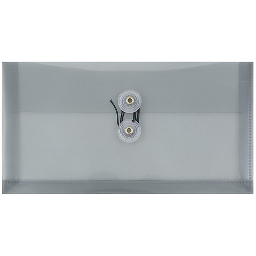 JAM Paper® Plastic Envelopes with Button and String Tie Closure, #10 Business Booklet, 5.25 x 10, Smoke Gray, 12/Pack (921B1SM)