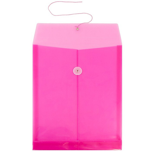JAM Paper® Plastic Envelopes with Button and String Tie Closure, Letter Open End, 9.75 x 11.75, Fuchsia Pink, 12/Pack (118B1FU)