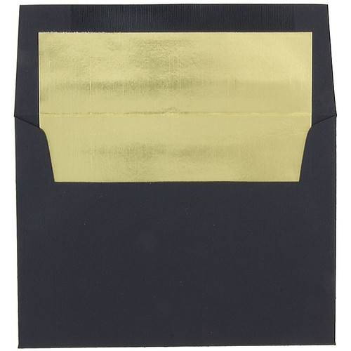 JAM Paper A8 Foil Lined Invitation Envelopes, 5.5 x 8.125, Black Linen with Gold Foil, 50/Pack (3243680I)