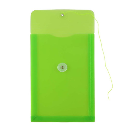 JAM Paper® Plastic Envelopes with Button and String Tie Closure, Open End, 6.25 x 9.25, Lime Green, 12/Pack (472B1LI)