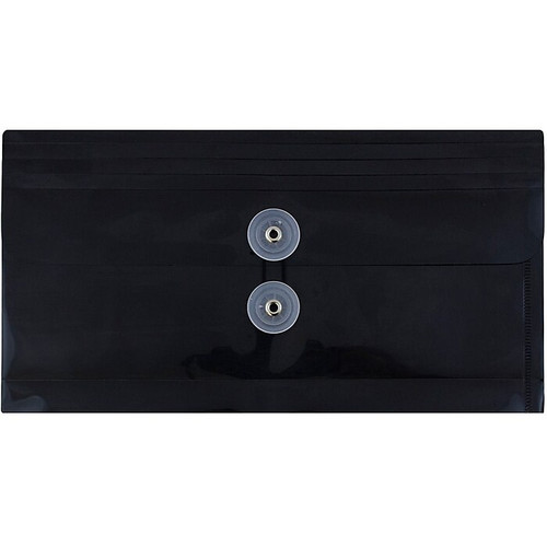 JAM Paper® Plastic Envelopes with Button and String Tie Closure, #10 Business Booklet, 5.25 x 10, Black, 12/Pack (921B1BL)