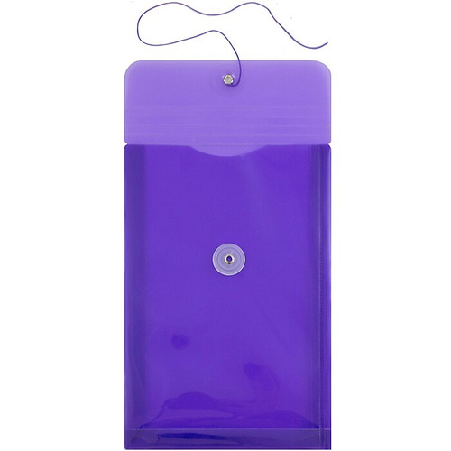 JAM Paper® Plastic Envelopes with Button and String Tie Closure, Open End, 6.25 x 9.25, Purple, 12/Pack (472B1PU)