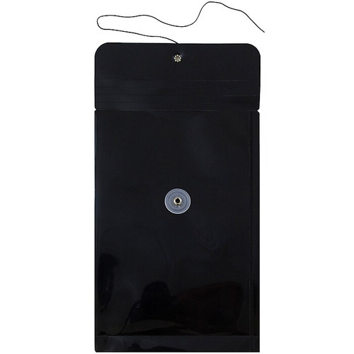 JAM Paper® Plastic Envelopes with Button and String Tie Closure, Open End, 6.25 x 9.25, Black, 12/Pack (472B1BL)