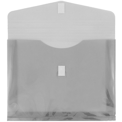 JAM Paper® Plastic Envelopes with Hook & Loop Closure, 9.75 x 13 with 2 Inch Expansion, Smoke Grey, 12/Pack (218V2SM)