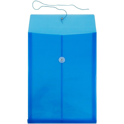 JAM Paper Plastic Envelopes with Button and String Tie Closure, Legal Open End, 9.75 x 14.5, Blue, 12/Pack (119B1BU)