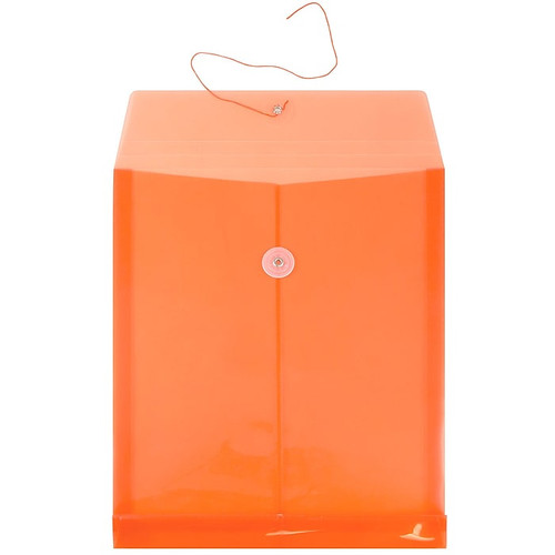 JAM Paper® Plastic Envelopes with Button and String Closure, Letter Open End, 9.75 x 11.75, Orange, 108/Pack (118B1ORB)