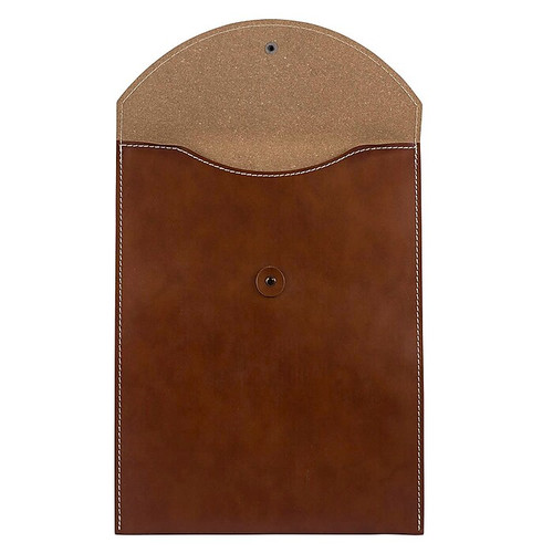JAM Paper® Leather Portfolio Open End Envelope with Button and String, 9.5 x 12.5, Brown, Sold Individually (CF65LBR)