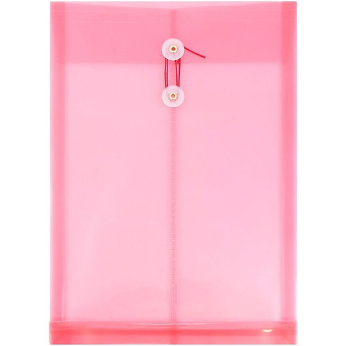 JAM Paper® Plastic Envelopes with Button and String Tie Closure, Legal Open End, 9.75 x 14.5, Pink, 12/Pack (119B1PI)