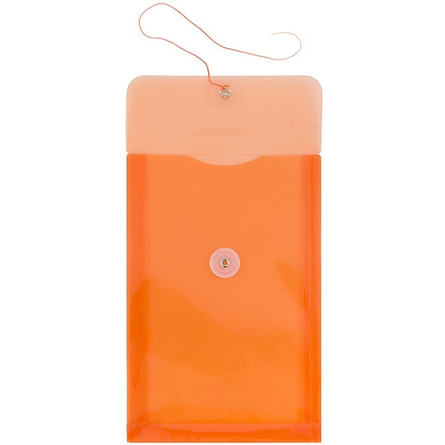 JAM Paper® Plastic Envelopes with Button and String Tie Closure, Open End, 6.25 x 9.25, Bright Orange, 12/Pack (472B1OR)