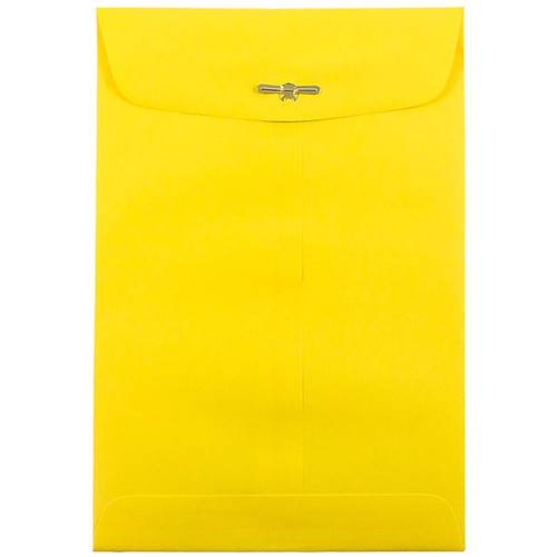 JAM Paper Open End Catalog Colored Envelopes with Clasp Closure, 6" x 9", Yellow Recycled, 100/Pack (87972)
