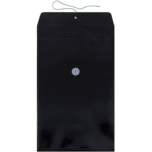 JAM Paper Plastic Envelopes with Button and String Tie Closure, Legal Open End, 9.75 x 14.5, Black, 12/Pack (119B1BL)
