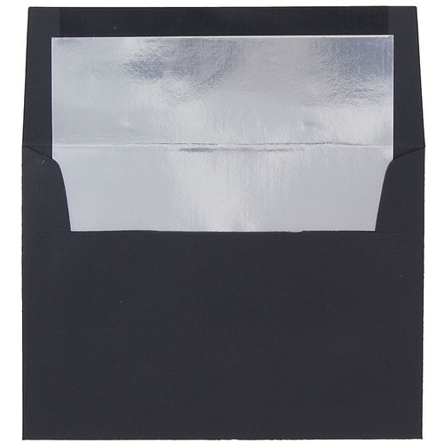 JAM Paper A8 Foil Lined Invitation Envelopes, 5.5 x 8.125, Black Linen with Silver Foil, 25/Pack (3243683)