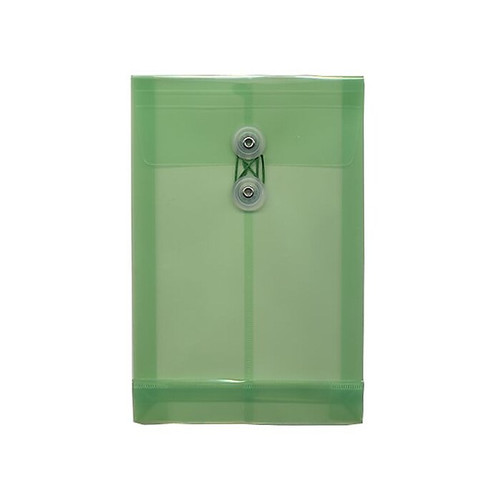 JAM Paper® Plastic Envelopes with Button and String Tie Closure, Open End, 6.25 x 9.25, Green, 12/Pack (472B1GR)