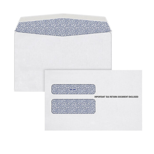 TOPS Gum Double Window Envelope for Laser W-2 Forms, 5 5/8 x 9, White, 100/Pack (7985E100)