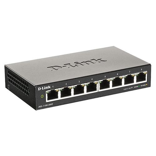 D-Link DGS-1100 Series 8-Port Gigabit Ethernet Smart Switch, Black (DGS-1100-08V2)