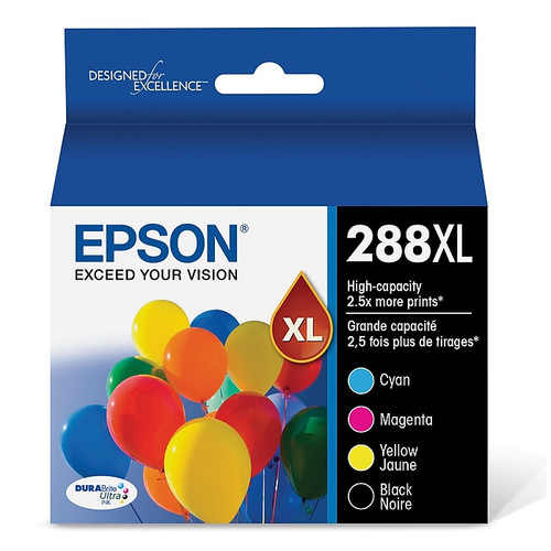 Epson T288XL Black/Cyan/Magenta/Yellow High Yield Ink Cartridge, 4/Pack (T288XL-XCS)