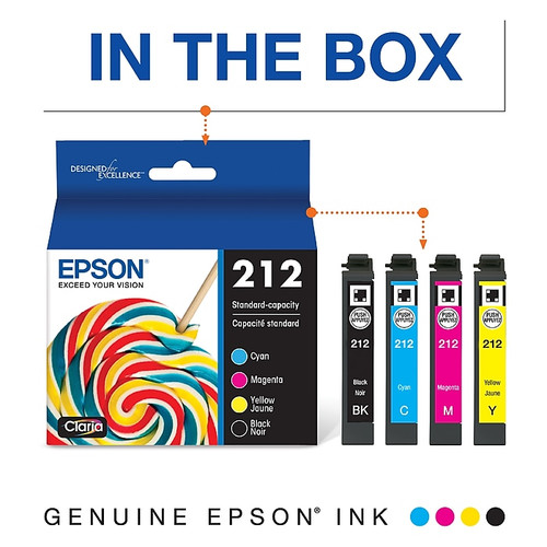 Epson T212 Black/Cyan/Magenta/Yellow Standard Yield Ink Cartridge, 4/Pack (T212120-BCS)