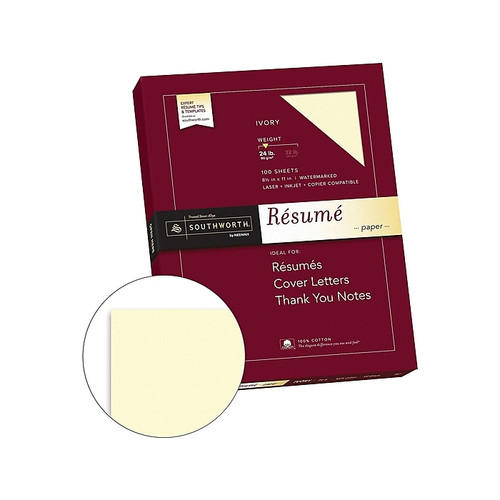 Southworth Resume Paper, 8.5" x 11", 24 lb., Wove-Finish, Ivory, 100 Sheets/Box (R14ICF)