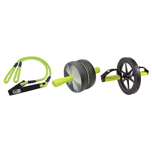 GoFit Multicolored Ab Wheel 2-Pack Bundle with Strech Rope, Capacity of 250 lbs. (843631127629)