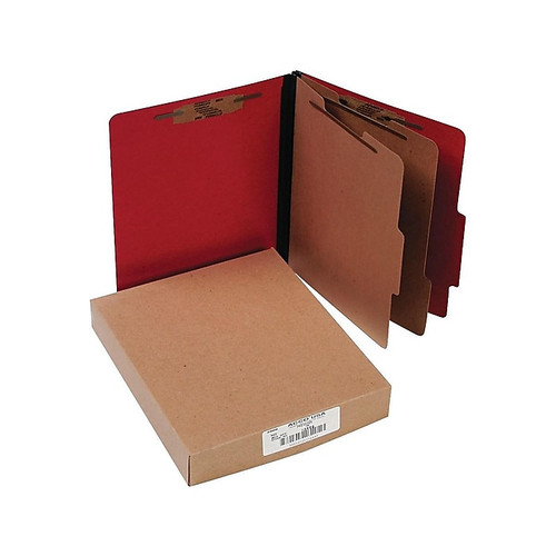 Presstex Color-Coded Top-Tab Folders with Fasteners, 2 Partition/6 Fasteners, Red, Letter Size, Holds 8 1/2" x 11", 10/Box (65dd3e47e8837636b11c3bfe_ud)