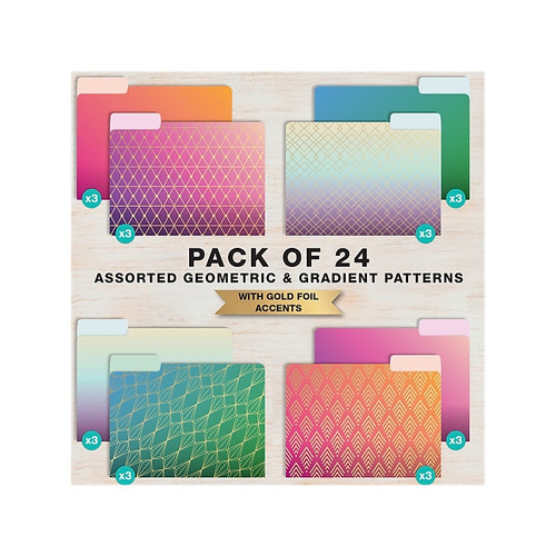 Global Printed Products Deluxe Designer Geometric Foil Heavy Duty File Folders, 1/3-Cut Tab, Assorted Colors, 24/Pack (65dd3e85e8837636b11c3ef8_ud)