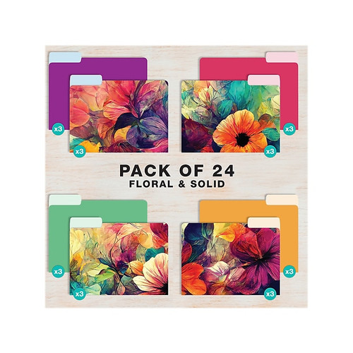 Global Printed Products Deluxe Designer Abstract Floral Heavy Duty File Folders, 1/3-Cut Tab, Assorted Colors, 24/Pack (65dd3e95e8837636b11c3f95_ud)