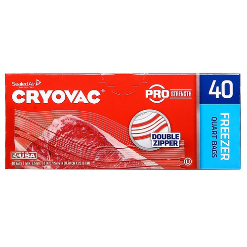 Cryovac® Brand Resealable One Quart Freezer Bags Retail, 40 Each, Pack of 9 (100946913)