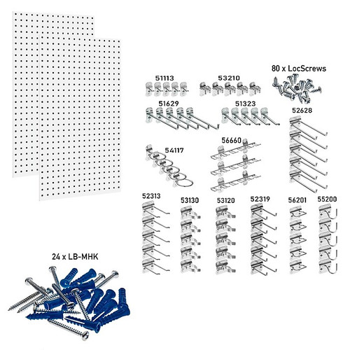 Triton Products LocBoard Kit, (2) 18" x 36" x 9/16" Steel Square Hole Pegboards, 28 Hooks and 2 Bins (LB18-CK)