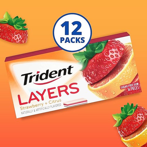 Trident Layers Sugar Free Wild Strawberry & Tangy Citrus Gum, 14 Pieces/Pack, 12/Box (AMC60001)