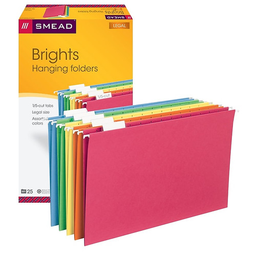 Smead Recycled Hanging File Folder, 5-Tab Tab, Legal Size, Assorted Colors, 25/BX (64159)