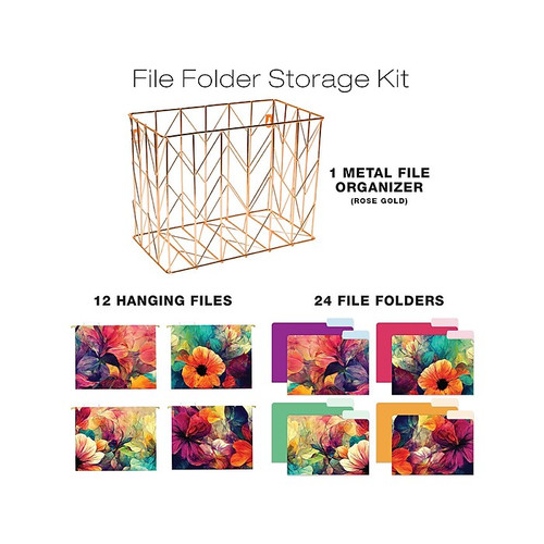 Global Printed Products Deluxe Designer Abstract Floral Hanging File Folder Kit, 1/3-Cut Tab, Letter Size, Assorted Colors (65dd439be8837636b11c6c38_ud)