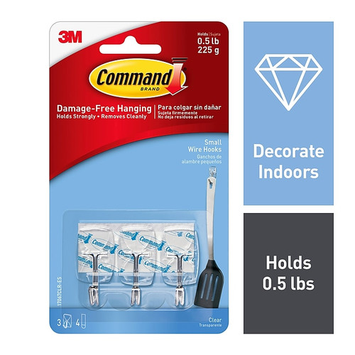 Command™ Small Wire Hooks, Clear, 3 Hooks (17067CLR-ES)