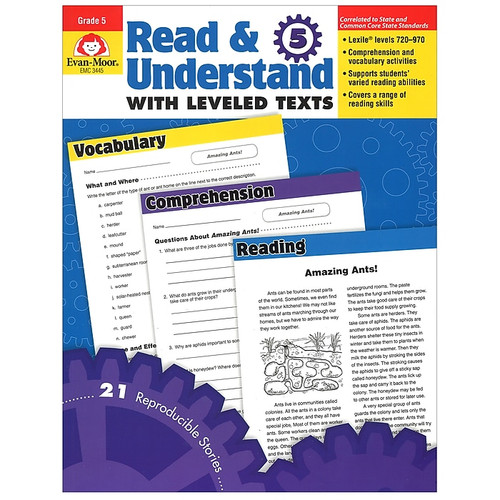 Evan-Moor® "Read and Understand With Levelled Texts" Grade 5 Resource Book, Language Arts/Reading (65dd4693e8837636b11c8a1b_ud)