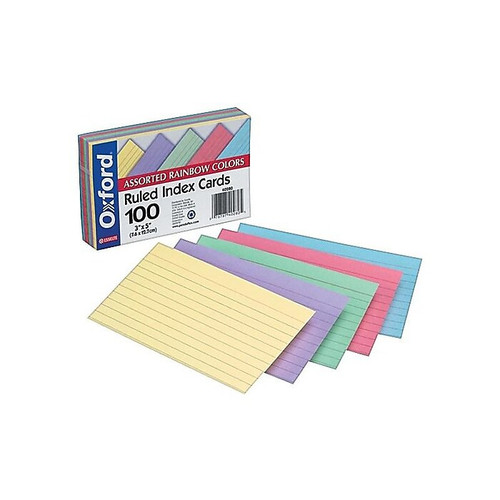 Oxford Ruled 3" x 5" Index Card, Lined, Assorted, 100/Pack (40280)