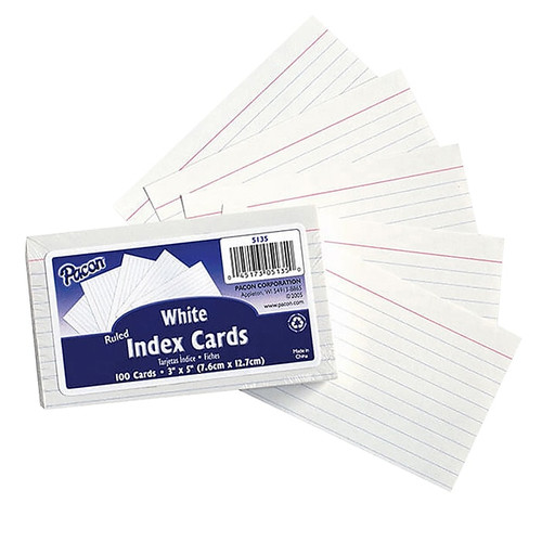 Pacon® Index Cards, 3"x5", Ruled, White, 100 cards (PAC5135)