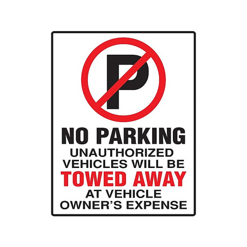 Cosco No Parking Indoor/Outdoor Wall Sign, 15" x 19", White/Black/Red (098060)