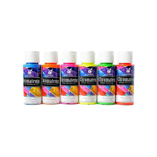 Chroma Inc. Chromatemp Fluorescent Artists' Tempera Paint Set, Set Of 6 (12187)