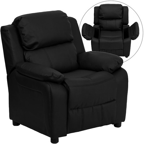 Flash Furniture Deluxe Contemporary Heavily Padded Leather Kids Recliner W/Storage Arms, Black (65dd4ea6e8837636b11cd89e_ud)