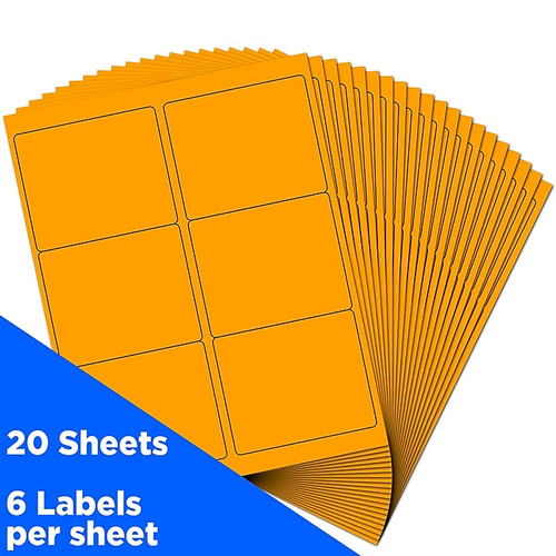 JAM Paper Shipping Labels, Large, 3 1/3 x 4, Neon Orange, 6 Labels/Sheet, 20 Sheets/Pack (354328043)