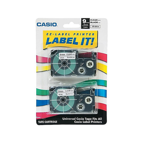 Casio XR-9X2S Label Maker Tapes, 0.35"W, Black On Clear, 2/Pack (65dd504ae8837636b11ce702_ud)