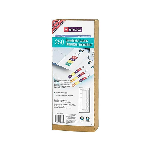 Smead Smartstrip Laser File Folder Labels, 1 1/2" x 7 1/2", Bright White, 250/Pack (66004)