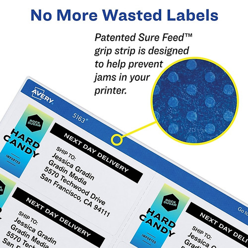 Avery Sure Feed Laser/Inkjet Shipping Labels, 3-1/2" x 5", White, 4 Labels/Sheet, 250 Sheets/Box, 1,000 Labels/Box (95935)