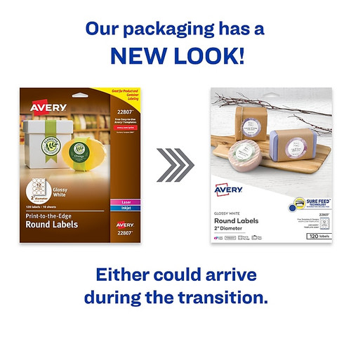 Avery Print-to-the-Edge Laser/Inkjet Labels, 2-1/2" Diameter, Ivory, 9 Labels/Sheet, 8 Sheets/Pack, 72 Labels/Pack (22836)