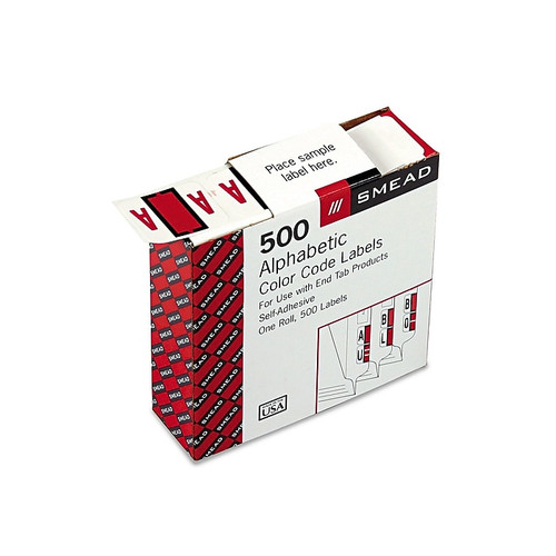 Smead BCCR Color Coded Alphabetic Labels, 1" x 1.25", Red, 500/Roll (67071)