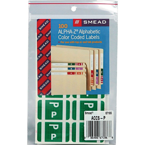 Smead® Alpha-Z Color-Coded Second Letter "P" Labels, 10 Labels Per Sheet, Dark Green, 1"H x 1 5/8"W, 100 Labels/Pk (65dd509ae8837636b11cead7_ud)