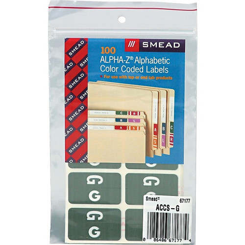 Smead® Alpha-Z Color-Coded Second Letter "G" Labels, 10 Labels Per Sheet, Gray, 1"H x 1 5/8"W, 100 Labels/Pk (65dd50c6e8837636b11cecfb_ud)