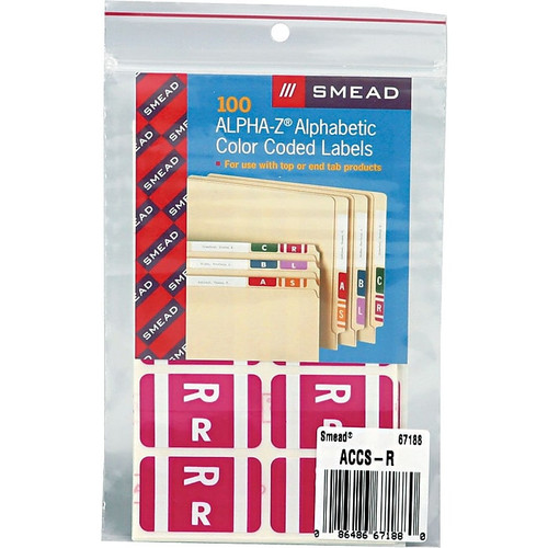 Smead® Alpha-Z Color-Coded Second Letter "R" Labels, 10 Labels Per Sheet, Purple, 1"H x 1 5/8"W, 100 Labels/Pk (65dd50ede8837636b11cee93_ud)